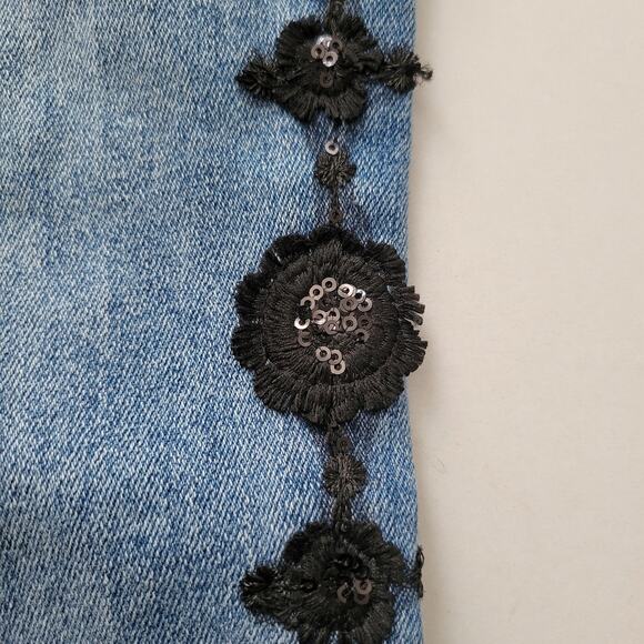 7 For All Mankind High Waist Ankle Skinny Jean Black Sequin Embroidery leg 32/26 - Picture 2 of 8